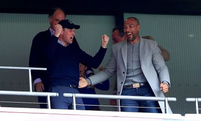 Prince William reacts with joy as Aston Villa is promoted to Premier League