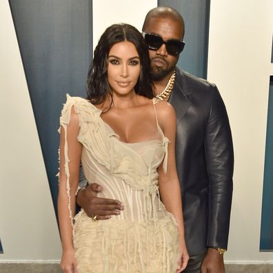 Kim Kardashian and Kanye West attend the 2020 Vanity Fair Oscar Party at Wallis Annenberg Center for the Performing Arts on February 09, 2020 in Beverly Hills, California. 