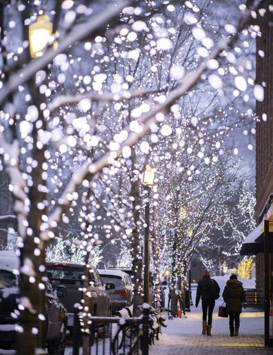 Festoon bulbs light up the streets of Aspen.