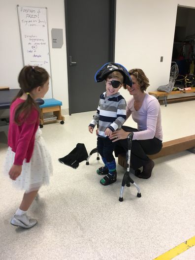 Josh Knox hospital cerebral palsy physio with walker