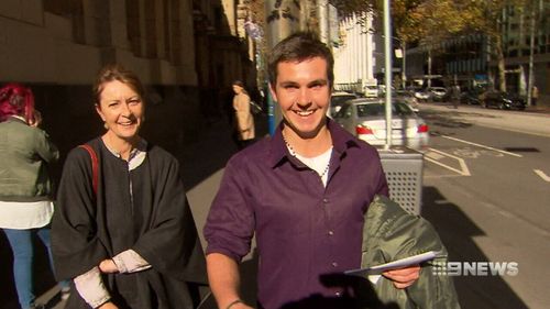 Zakary Norton was all smiles outside court today after being released on bail. Picture: 9NEWS