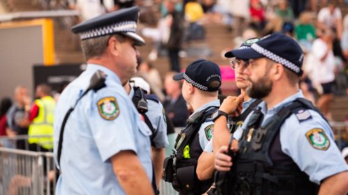 Police at Sydney Opera House during New Year's Eve celebrations.