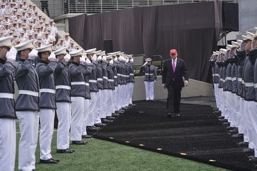 President Donald Trump arrives to deliver the commencement speech for the United States Military Academy graduating cadets