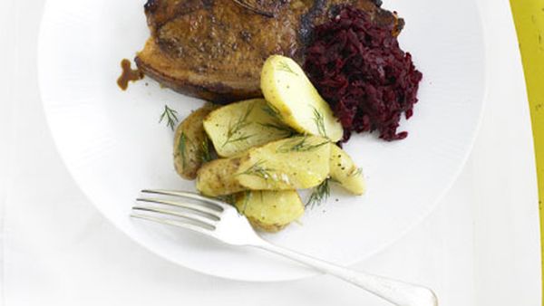 Spiced pork chops with beetroot relish