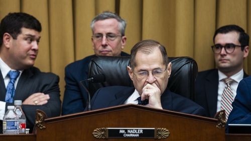 Chairman of the House Judiciary Committee Jerry Nadler (centre) at a committee markup to hold Attorney General William Barr in contempt of Congress for refusal to comply with a subpoena.