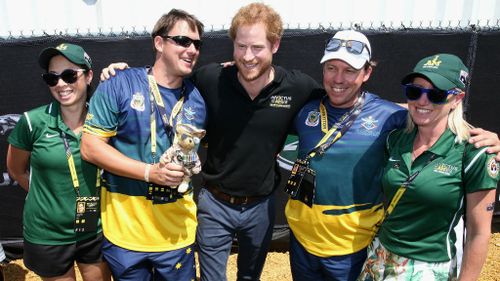 With Australians during the Jaguar Land-Rover driving challenge at the games. (Chris Jackson/Getty/AFP)