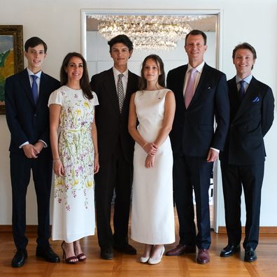 Prince Joachim and Princess Marie of Denmark with Countess Athena at her confirmation in Washington DC on May 2, together with Count Henrik, Count Nikolai and Count Felix.