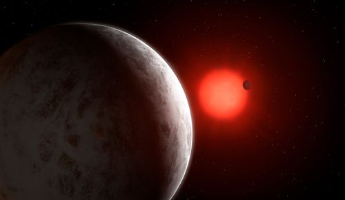 Artist's impression of the multiplanetary system of newly discovered super-Earths orbiting nearby red dwarf Gliese 887. 