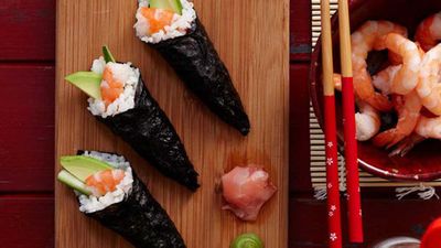 <strong><a href="http://kitchen.nine.com.au/2016/05/16/16/03/sushi-hand-rolls" target="_top">Sushi hand rolls</a> recipe</strong>