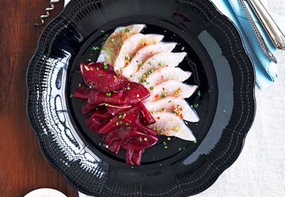 Sashimi of mulloway with beetroot pickle