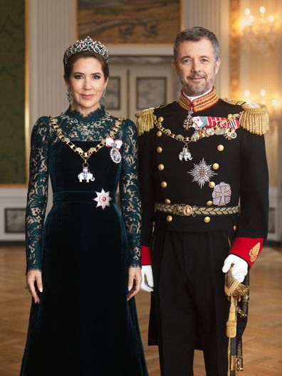 Official gala portrait of Their Majesties King Frederik X and Queen Mary of Denmark