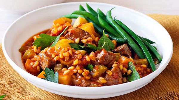 Weight Watchers' lamb, barley and rosemary stew