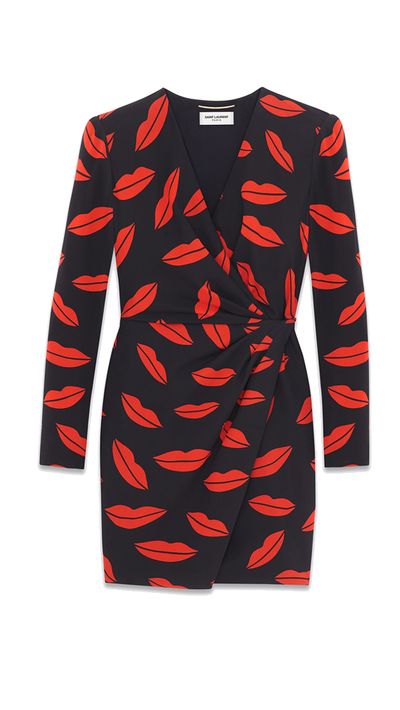 <p><a href="http://www.gilt.com/brand/saint-laurent/product/1072368105-saint-laurent-silk-lipstick-print-wrap-dress" target="_blank">Cross over dress in black and red lips by Saint Laurent. Available at Gilt.&nbsp;</a></p>
