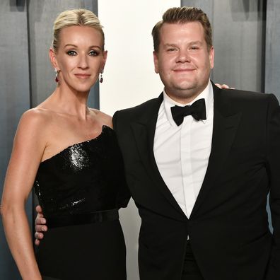Julia Carey and James Corden attend the 2020 Vanity Fair Oscar Party hosted by Radhika Jones at Wallis Annenberg Center for the Performing Arts on February 09, 2020 in Beverly Hills, California. 