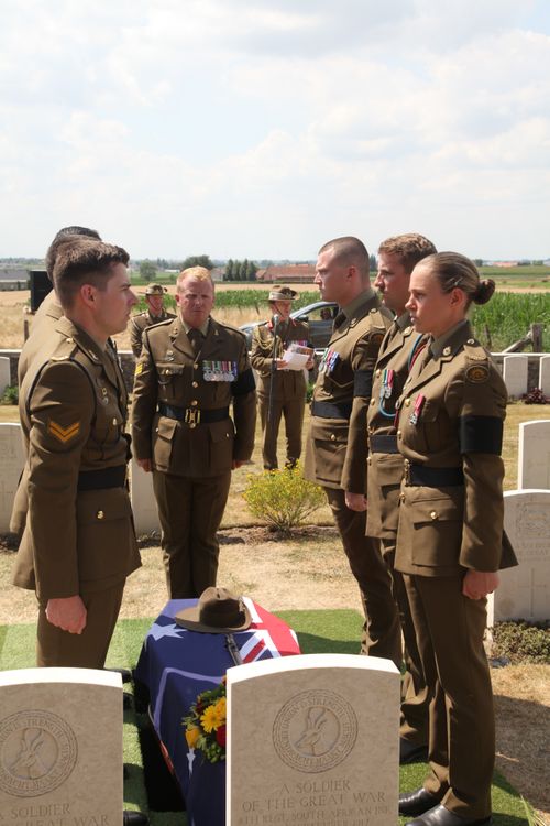 Australian Army's Jonathan Church Award recipients at the funeral of an unknown Australian WW1 soldier at Tyne Cot Cemetery in Zonnebeke, Belgium.  