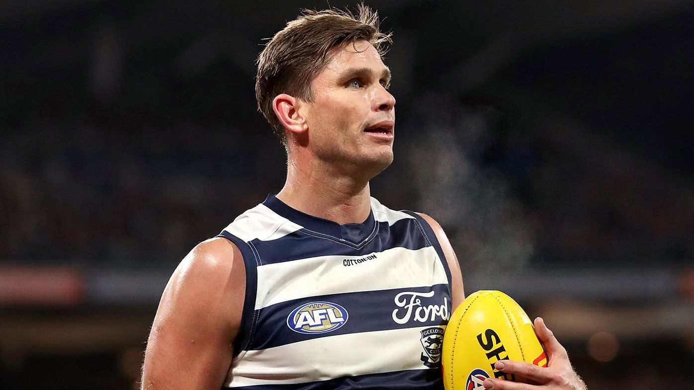 Tom Hawkins pictured in action for Geelong in the 2023 season