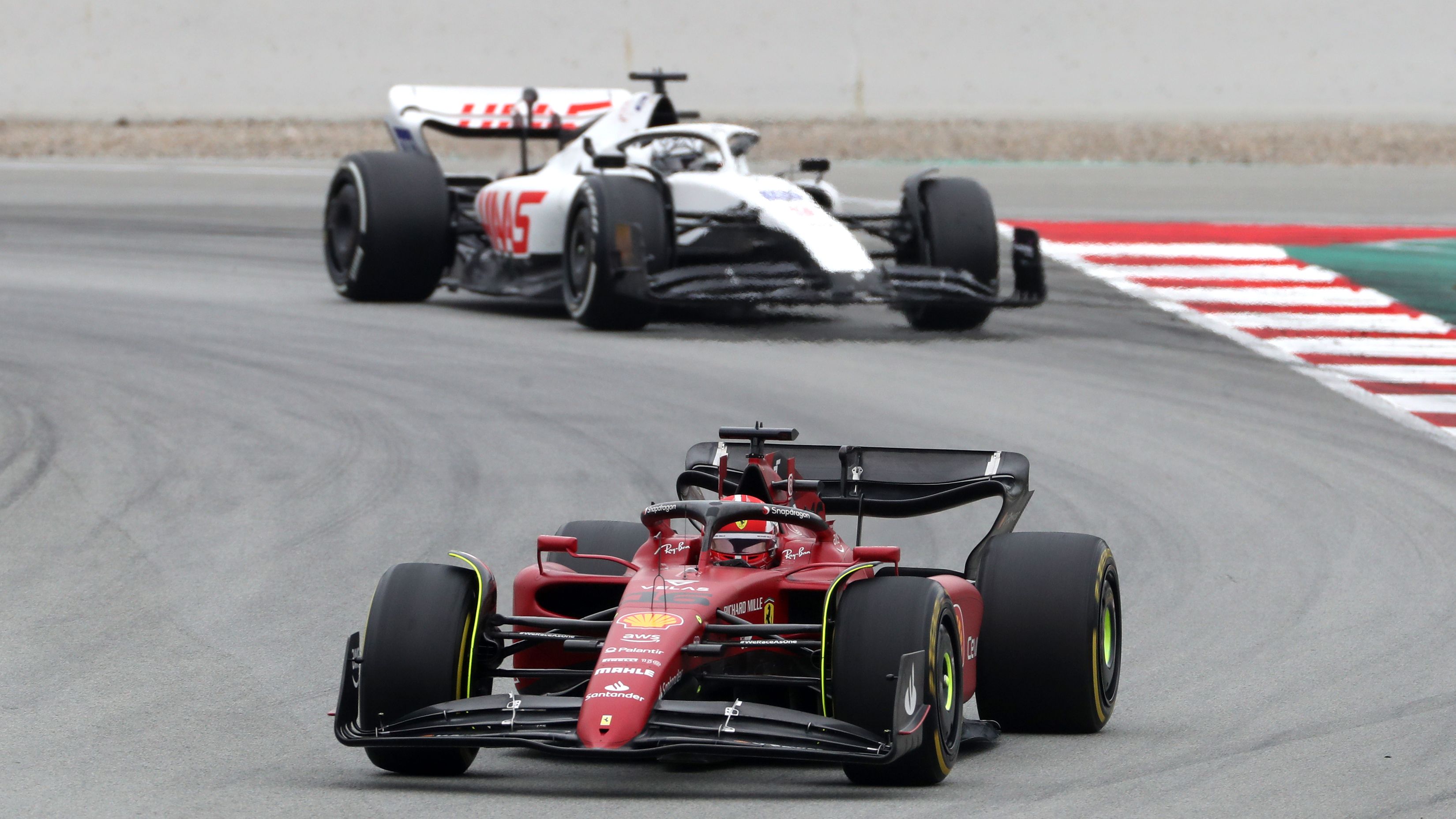 Ferrari is followed by Haas during pre-season testing.