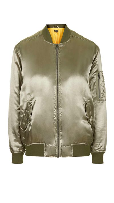 <a href="http://www.topshop.com/en/tsuk/product/clothing-427/jackets-coats-2390889/bomber-jackets-3107199/high-shine-ma1-bomber-jacket-4281141" target="_blank">Jacket, $125, Topshop</a>