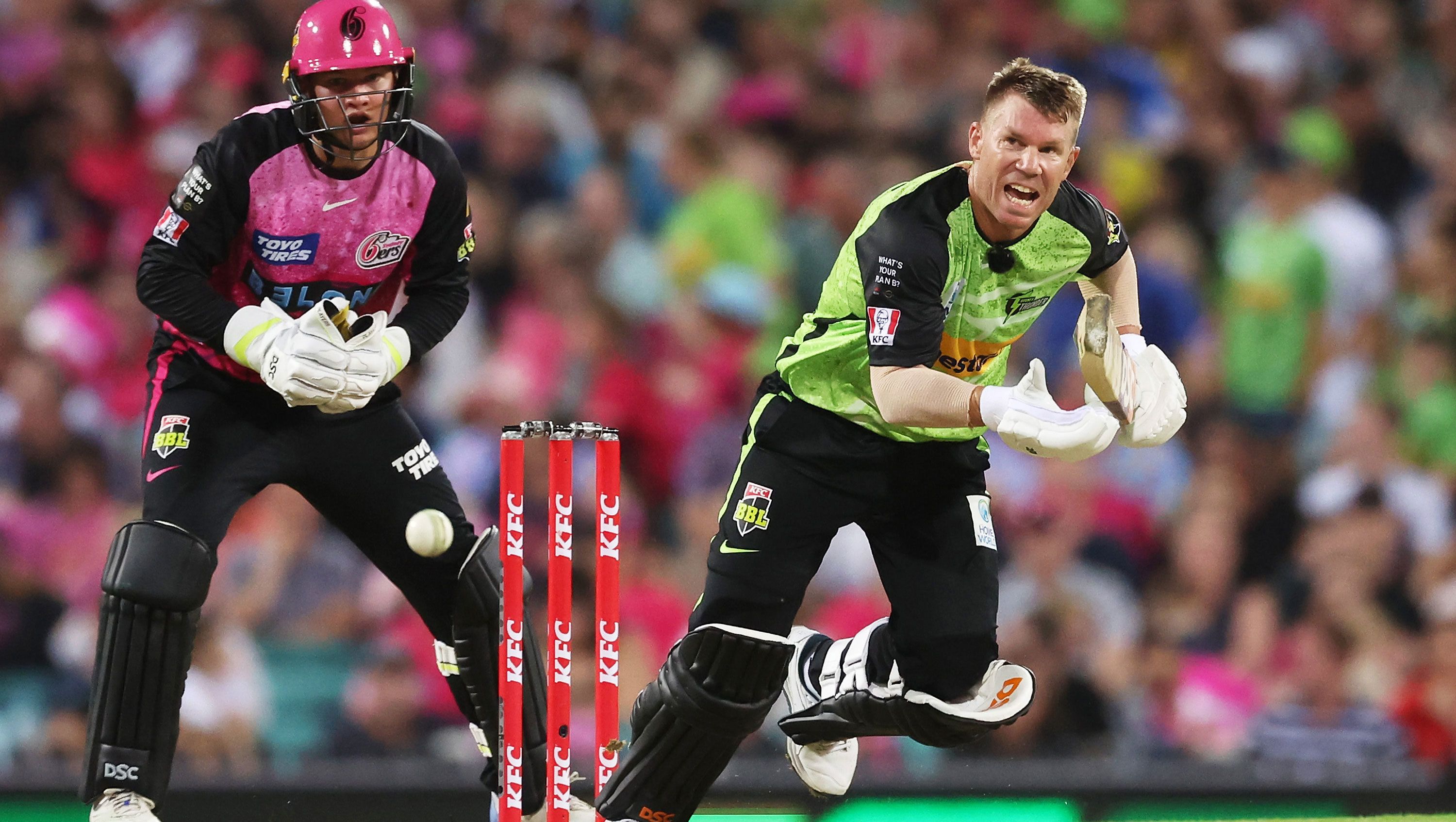 David Warner of the Thunder bats during their BBL match against the Sydney Sixers at Sydney Cricket Ground, on January 12, 2024, in Sydney, Australia. (Photo by Matt King/Getty Images)