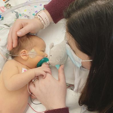 Oliver and his mum Lauren who underwent a rare exit procedure. 