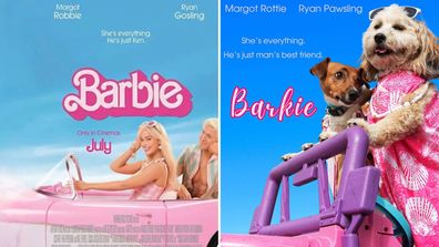 Meyer's Pet care recreates the poster for the film Barbie.