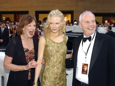 Janelle Kidman, Nicole Kidman and her father Antony Kidman arrive for the Australian premiere of the film Cold Mountain at the State Theatre on December 17, 2003 in Sydney, Australia. 