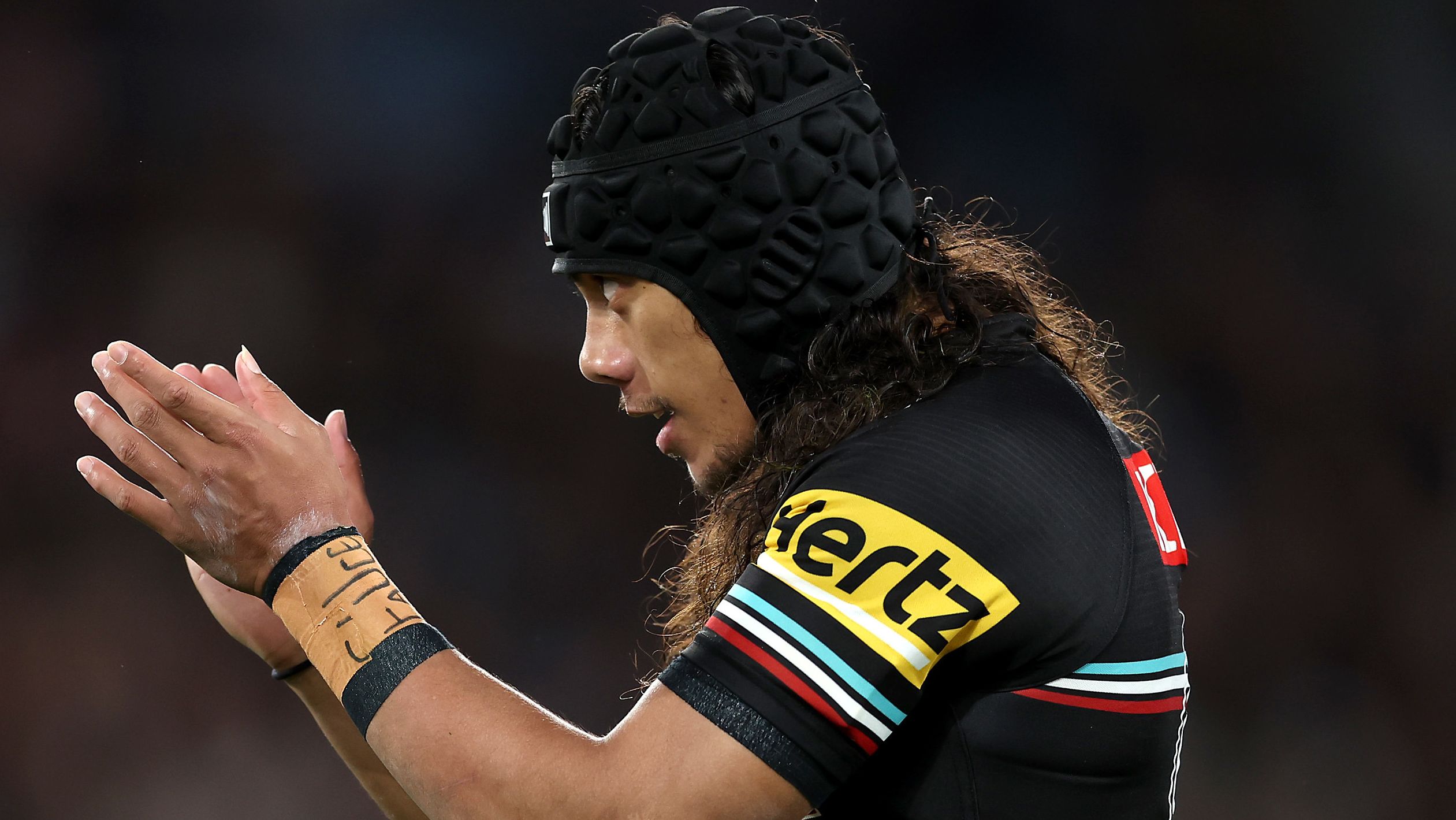SYDNEY, AUSTRALIA - SEPTEMBER 22:  Jarome Luai of the Panthers reacts during the NRL Preliminary Final match between the Penrith Panthers and Melbourne Storm at Accor Stadium on September 22, 2023 in Sydney, Australia. (Photo by Matt King/Getty Images)
