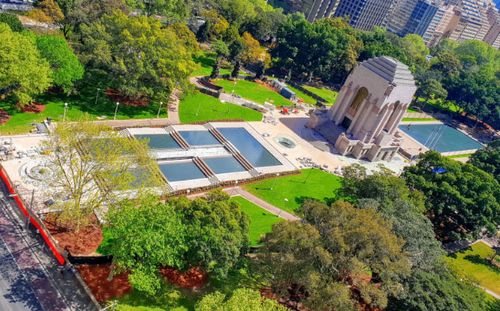 An artist impression of the water features at the Anzac Memorial in Sydney's Hyde Park.