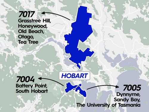 Map of affected Hobart suburbs in the Otivo Mortgage Stress Report.