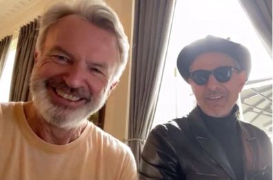 Sam Neill, Jeff Goldblum, Jurassic Park, co-stars, duet, sing, Instagram