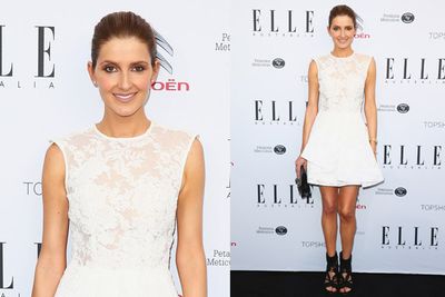 Kate Waterhouse is one yummy mummy in lacy white.<br/><br/>Image: Getty