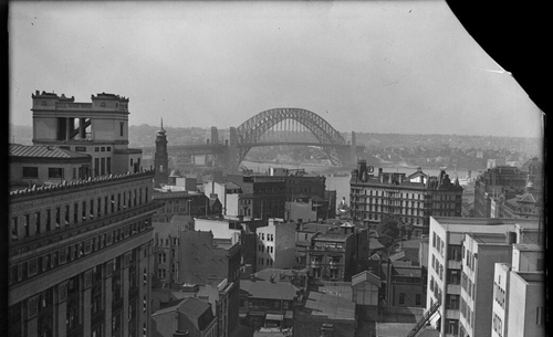 Sydney Harbour Bridge from the city centre, Sydney, 16 January 1933.