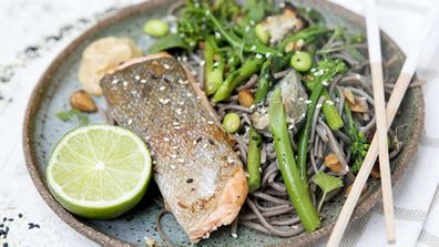 Salmon soba noodles