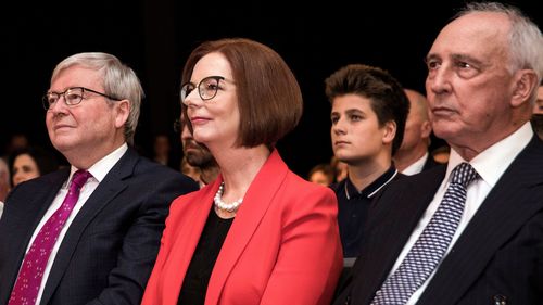 Former Australian prime ministers Kevin Rudd, Julia Gillard and Paul Keating.