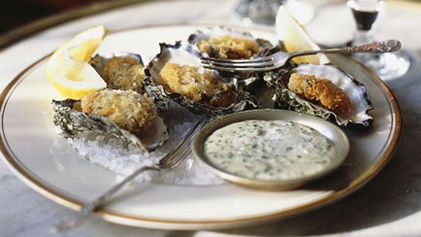 Crumbed oysters with tartare sauce