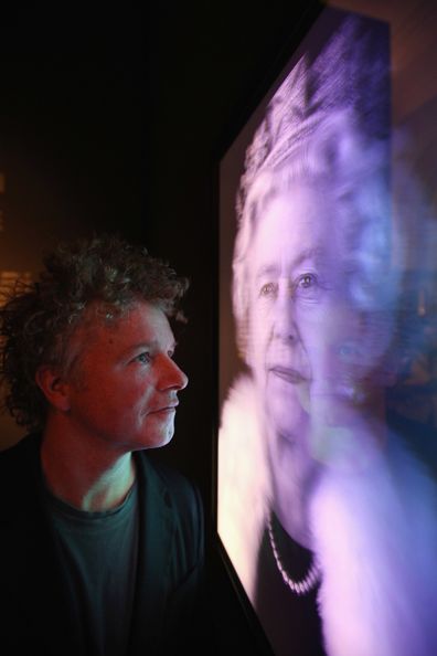 Chris Levine views his hologram image of Her Majesty Queen Elizabeth II entitled 'Equanimity' in the National Portrait Gallery