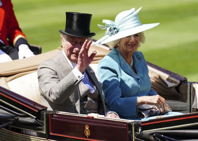Prince Charles and Camilla, Duchess of Cornwall, arriving on day one of the Royal Ascot horse racing meeting, at Ascot Racecourse, in Ascot, England, Tuesday June 14, 2022.