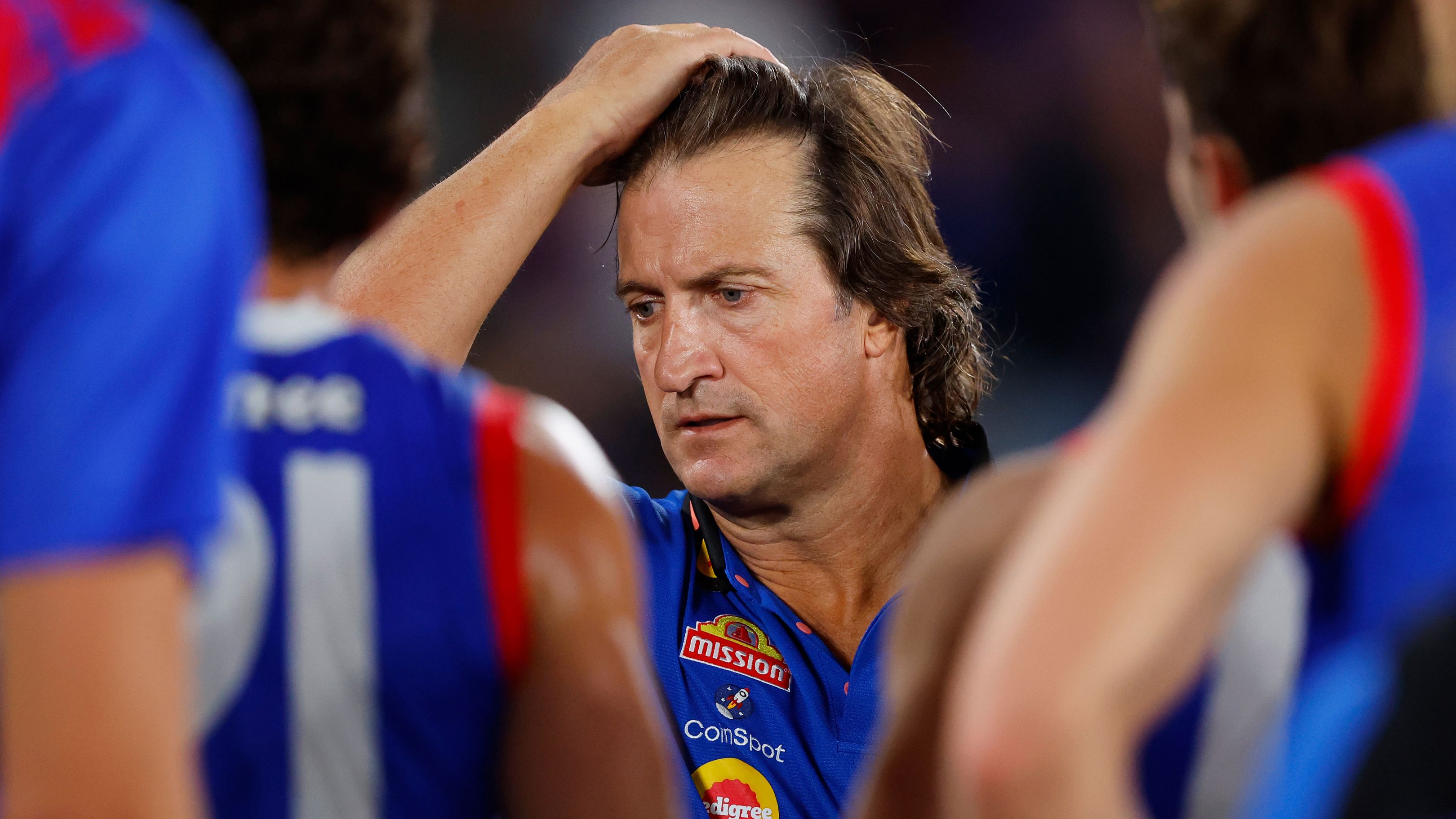MELBOURNE, AUSTRALIA - MARCH 25: Luke Beveridge, Senior Coach of the Bulldogs is seen during the 2023 AFL Round 02 match between the Western Bulldogs and the St Kilda Saints at Marvel Stadium on March 25, 2023 in Melbourne, Australia. (Photo by Dylan Burns/AFL Photos)