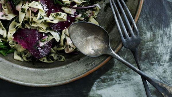 Fettuccine with beetroot and nettle butter