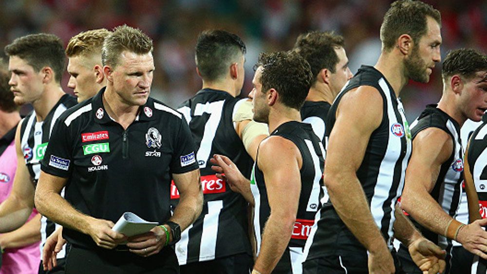 Nathan Buckley with his players. (Getty)