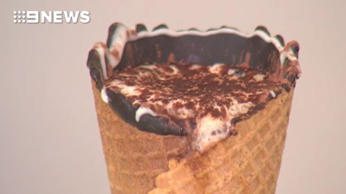 Four layers of thick chocolate prevent hot liquid from seeping through the cone. (9NEWS)