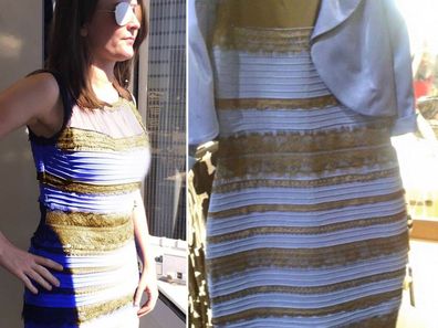 The dress in two different types of light (left) and the original photo (right) which caused so much debate.