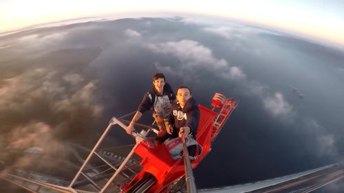 This selfie captured from great heights shows the duo do not fear heights. (Social Media)