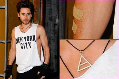 Jared Leto is a hipster because he always looks drunk. Oh, and he wears the compulsory male hipster necklace and has bandaids, which means he's fallen off his hipster bike or skateboard. Word.