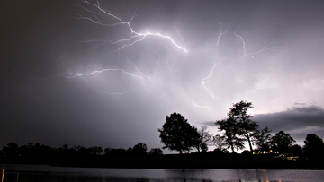 FILE PHOT0. Lightning strikes visible in Blount Cultural Park in Montgomery, Ala., as a thunderstorm moves through Southern Montgomery County, Ala., on Wednesday, April 5, 2017. (AP Photo/Montgomery Advertiser/Albert Cesare)