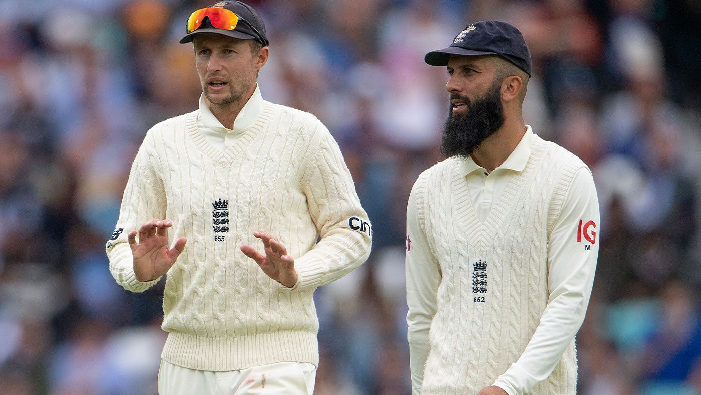 England captain Joe Root and Moeen Ali during the Fourth LV= Insurance Test Match: Day One between England and India at The Kia Oval on September 02, 2021 in London, England. (Photo by Visionhaus/Getty Images)