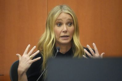 Gwyneth Paltrow testifies during her trial, Friday, March 24, 2023, in Park City, Utah. Paltrow is accused in a lawsuit of crashing into a skier during a 2016 family ski vacation