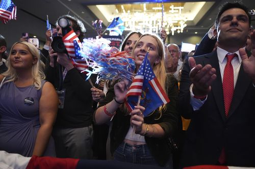 Supporters cheer as Republican Pennsylvania Senate candidate David McCormick speaks during an election night watch party, Wednesday, Nov. 6, 2024, in Pittsburgh