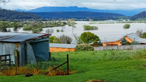 Tasmanie locale "Adam" a partagé cette photo montrant l'inondation de la rivière Meander, qui serpente à travers la région du centre et du nord de l'État. "Pour le contexte, la rivière Meander est normalement invisible de cet endroit," il a écrit sur Twitter.