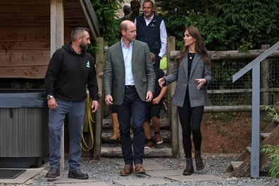 HEREFORD, ENGLAND - SEPTEMBER 14: Prince William, Prince of Wales and Catherine, Princess of Wales talk to Sam Stables (L) during their visit to We Are Farming Minds charity at Kings Pitt Farm on September 14, 2023 in Hereford, England. The Prince and Princess of Wales have travelled to Hereford to visit partners of The Duchy of Cornwall; Madley Primary School's Forest School and the We Are Farming Minds charity.  (Photo by Cameron Smith/Getty Images)